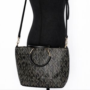 👜Black & Gold Monogram Top Handle Crossbody Bag Structured Satchel